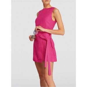 Bondi Born Martinique Linen Mini Dress Fuchsia Pink Wrap XS